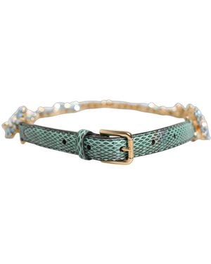 Dolce & Gabbana Leather Daisy Crystal Embellished Waist Belt Ayers Real Brass - Green