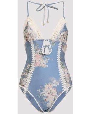 Zimmermann Cascadian Keyhole Crochet One-Piece - Blue