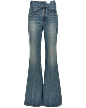 McQueen High-Waisted Bootcut Denim Trousers With Turn-Up Design - Blue