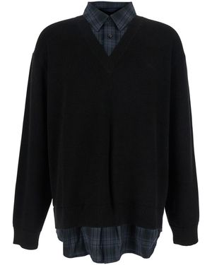 Juun.J Sweater With Layered Design And Classic Collar - Black