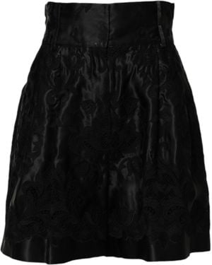 Dolce & Gabbana Floral Embroidery Silk High Waist Shorts Cotton Polyester - Black