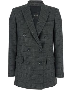 Le Plain Double-Breasted Jacket With Peak Revers And All-Over Striped Motif - Black