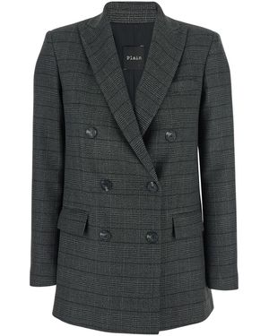 Le Plain Double-Breasted Jacket With Peak Revers And All-Over Striped Motif - Black