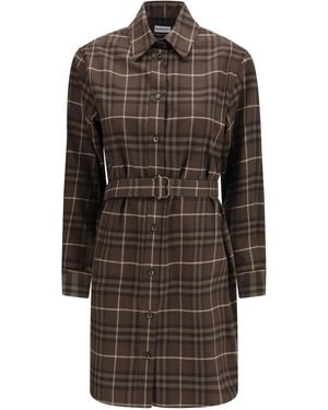 Burberry Check Cotton Shirt Dress Sepia Ip - Brown