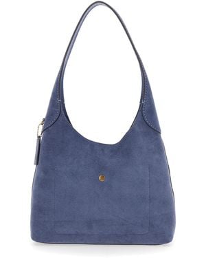 COACH Brooklyn Shoulder Bag With Magnetic Closure And Logo Detail Suede For - Blue