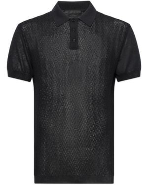 Low Brand Cotton Knit Short-Sleeved Polo Shirt With Chevron Pattern - Black