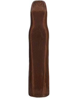 Self-Portrait Embellished Maxi Dress With Cross-Back Straps Polyester; Elastane - Brown