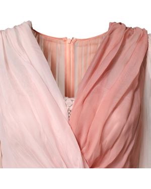 Dolce & Gabbana Silk Tulle Long Sleeve V-Neck Dress - Pink