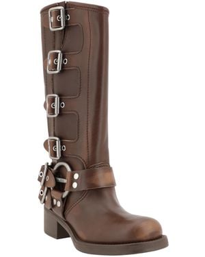 Miu Miu Calf Leather Boots Upper - Brown