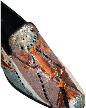 Dolce & Gabbana Embroidered Sequin Loafers Shoes Leather - Multicolour