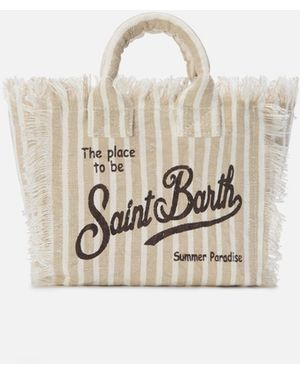 MC2 Saint Barth Linen Vanity Bag With Fine And Stripes - White