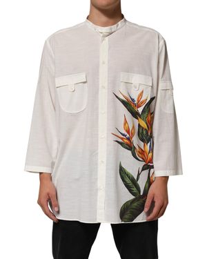 Dolce & Gabbana White Cotton Floral Print Button Down Shirt