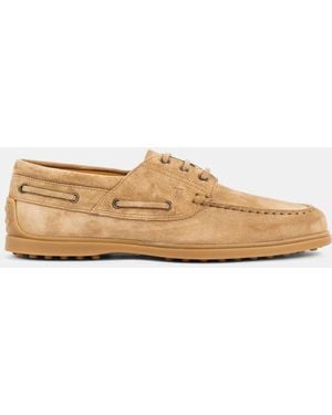 Tod's Suede Lace-Up Boat Shoes Loafers - Brown