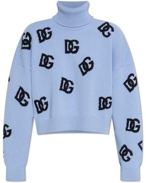 Dolce & Gabbana Logo Intarsia Knitted Jumper - Blue