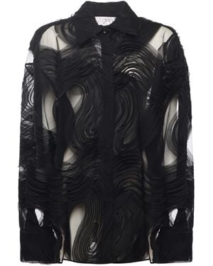Genny Embroidered Tulle Shirt - Black