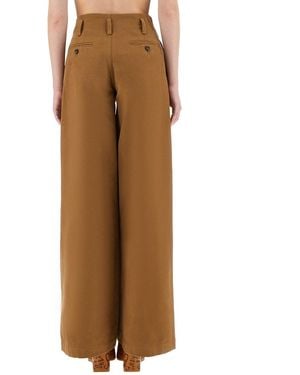 Chloé Wide Leg Pants Cotton Pants - Brown