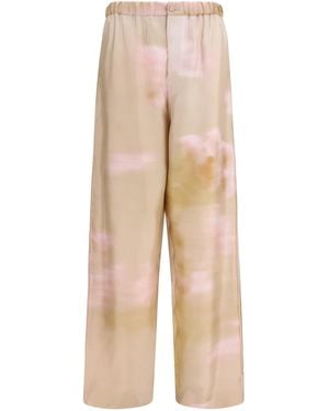 Fabiana Filippi Printed Silk Twill Trousers - Natural
