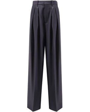Saint Laurent Certified Wool Trousers With Wide Leg - Blue
