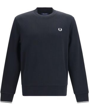 Fred Perry Crewneck Sweatshirt With Logo Cotton Sweatshirts - Blue
