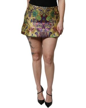 Dolce & Gabbana Floral Jacquard Mid Waist Mini Skirt - Green