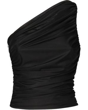 Pinko One-Shoulder Tulle Top - Black