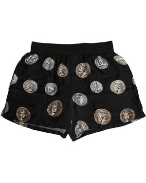 Dolce & Gabbana Ancient Coin Print Boxer Shorts Underwear Silk - Black