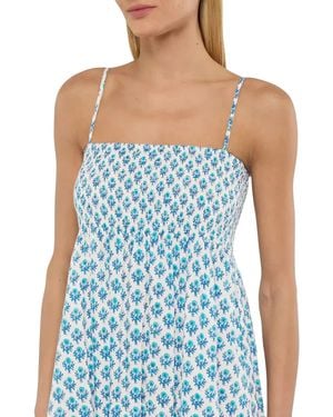 MC2 Saint Barth Jemma Cotton Dress With Smocked Embroidered Bodice - Blue