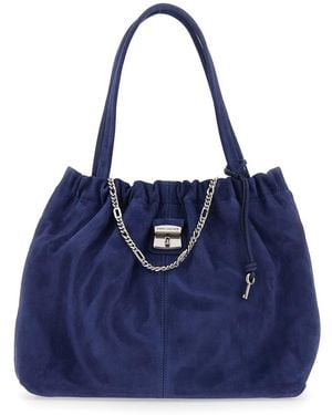 Marc Jacobs The Tote Shoulder Bag With Chain Detail On The Front And Drawstring Closure - Blue
