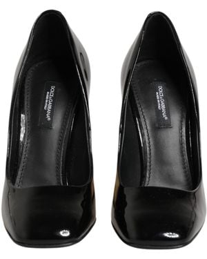 Dolce & Gabbana Patent Leather Logo Heels Pumps Shoes 100Lf - Black