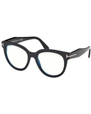Tom Ford Eyeglasses Oval Full Rim, Shiny Frame And Clear--Light Block Lenses Lens Ft5987-B001 Sunglasses - Black