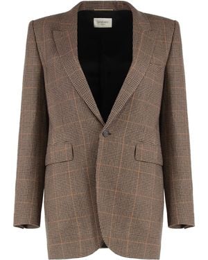 Saint Laurent Prince Of Wales Wool Jacket Blazers - Brown