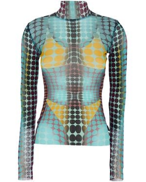 Jean Paul Gaultier Top With High Neck And All-Over Print - Blue