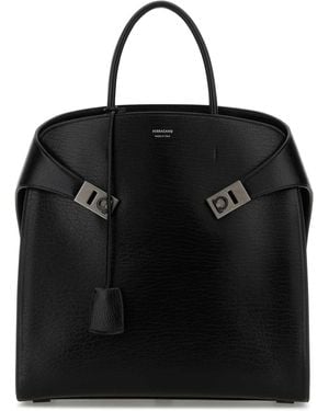 Ferragamo Leather Hug Shopping Bag - Black