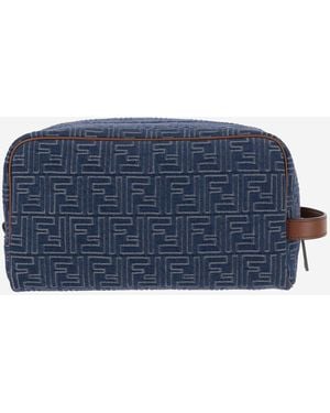 Fendi Cotton Clutch Bag With Ff Pattern - Blue