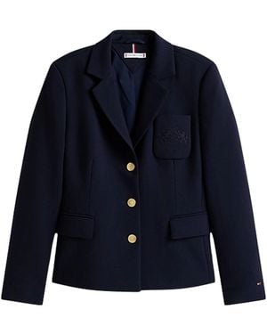 Tommy Hilfiger Slim Fit Blazer With Embroidered Th Crest - Blue