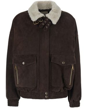 Semicouture Bomber Jacket Gloria Suede Viscose And Polyester Coat - Black