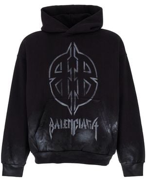 Balenciaga Hoodie With Metal Bb Stencil Motif Cotton Sweatshirts - Blue