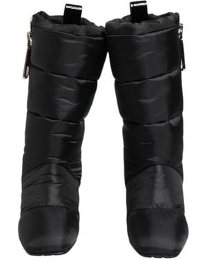 Dolce & Gabbana Padded Mid Calf Logo Heel Boots Shoes Polyester Pu Leather - Black