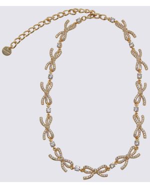 Self-Portrait Necklace With Embellished Bows And Crystals - Metallic