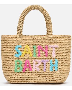 MC2 Saint Barth Beach Mini Raffia Bag With Embroidered Logo - Blue