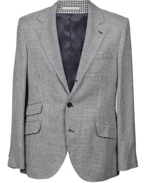 Brunello Cucinelli Wool Blend Houndstooth Suit, Brand Size 50 (Us - Grey