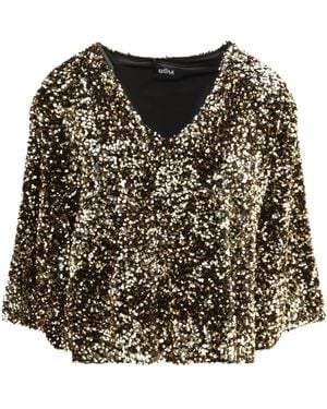 Ella Sequined Blouse Polyester Shirt - Black