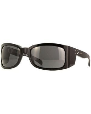 Celine Sunglasses Geometric Full Rim, Shiny Frame And Smoke Lens Cl40290I01A - Black