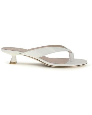 Stuart Weitzman Calf Leather Bos Taurus Flat Sandals - White