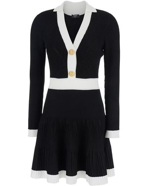 Balmain Dress With V Neck And Flared Skirt - Black