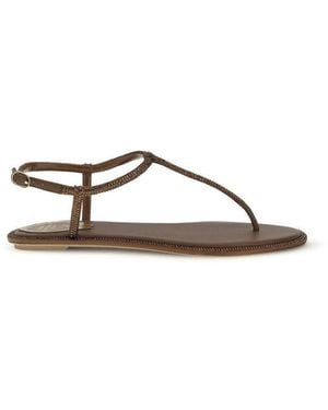 Rene Caovilla Satin Flat Sandals - Brown
