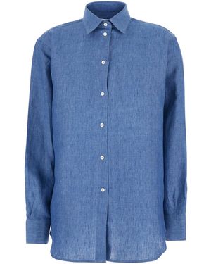 Rohe Shirt With Classic Collar And Button Closure For Linen Blouses - Blue