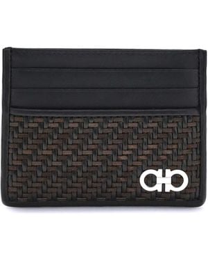 Ferragamo Woven Gancini Card Holder - Black
