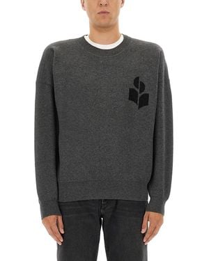 Isabel Marant Jersey Jumper With Logo Cotton Jumpers - Grey