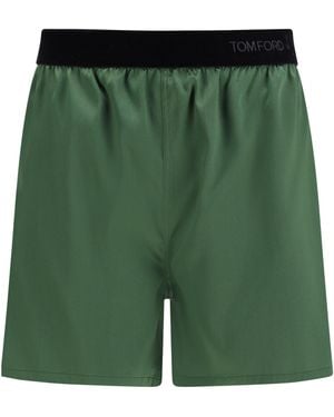 Tom Ford Stretch Silk Satin Pj Shorts Silk; Elastane Bermuda - Green